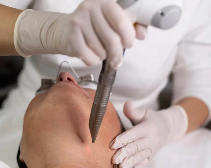 The laser effect of the Fotona device activates the regeneration processes in the skin, stimulating the production of collagen and elastin